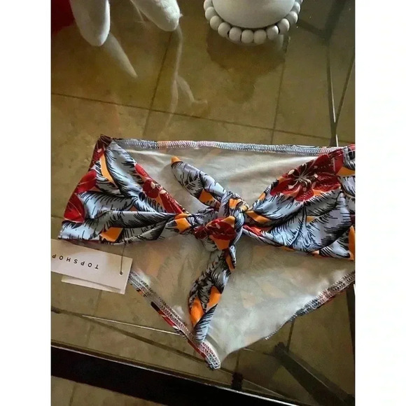 Topshop Tropical Floral Scarf Top In Yellow Multi Crop Top - Picture 3 of 5